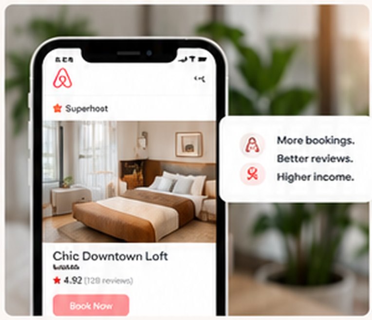 A phone showing a sample Airbnb listing.